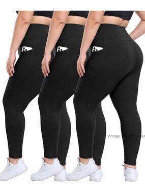Syrinx Plus Size High Waisted Leggings with Pockets 3 Pack